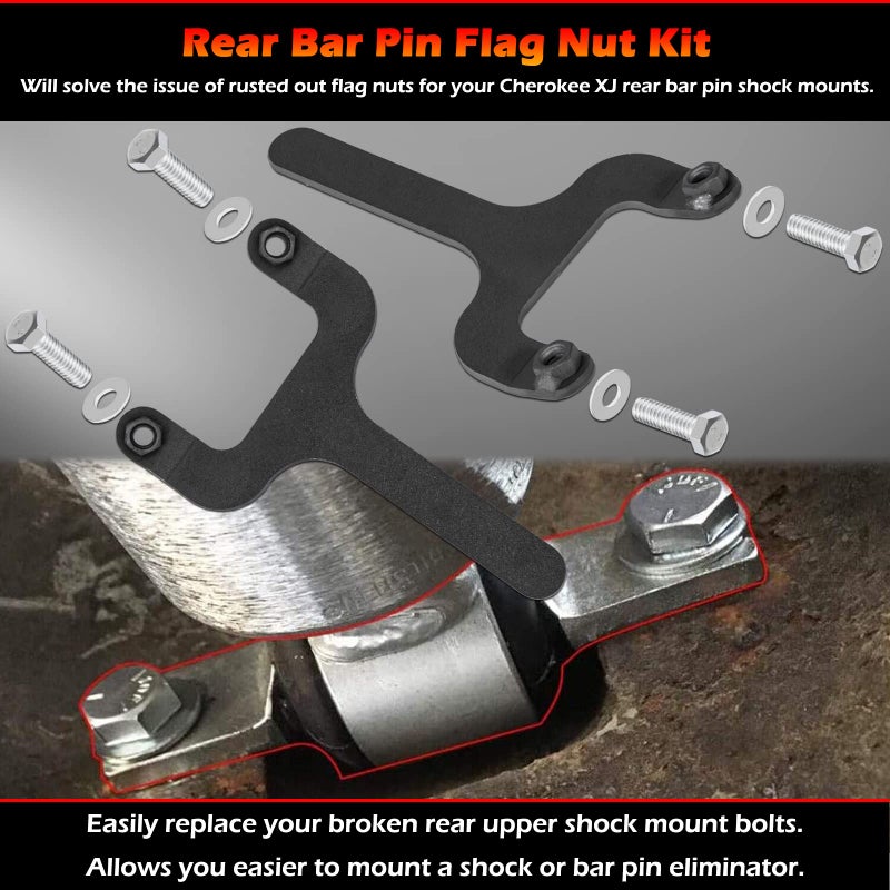 Bonbo Rear Bar Pin Flag Nut Kits for Jeep - Fix Rear Upper Shock Mount, Suitable for 1984-2001 Cherokee XJ-1082 4WD 2WD (Black, 2-Set) - Image 4
